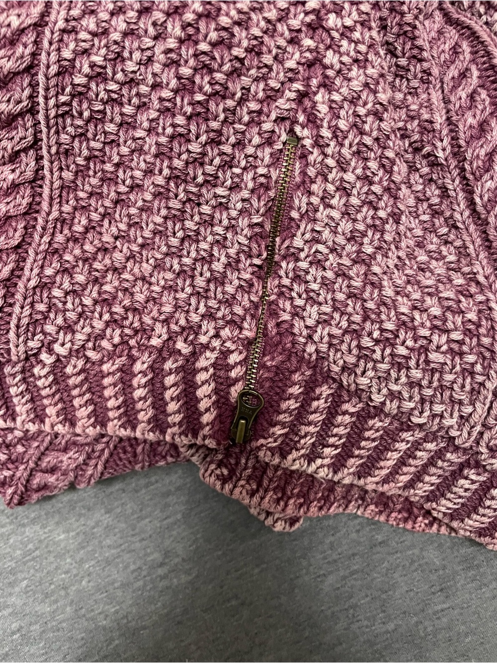 LL Bean Signature Cable Knit Side Zip Tunic Sweater Large Mauve Plum - Picture 4 of 5